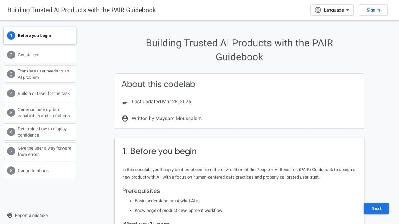 Build Trusted AI Products with PAIR by Google Codelabs