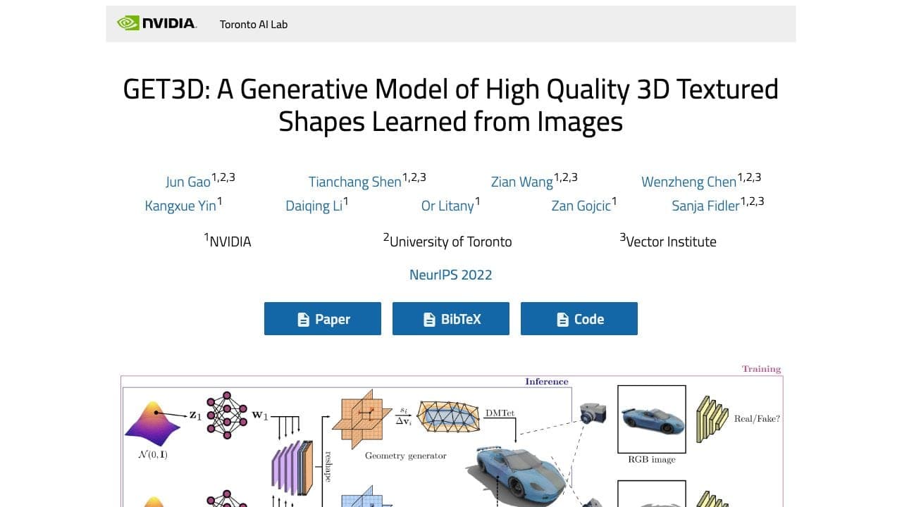 GET3D: A Generative Model of High Quality 3D Textured Shapes by NVIDIA Research