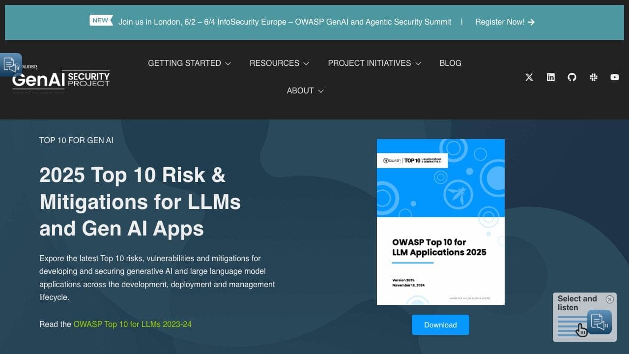OWASP Top 10 for LLM Applications by OWASP GenAI Security Project