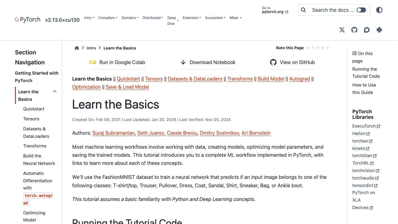 Learn the Basics with PyTorch by PyTorch